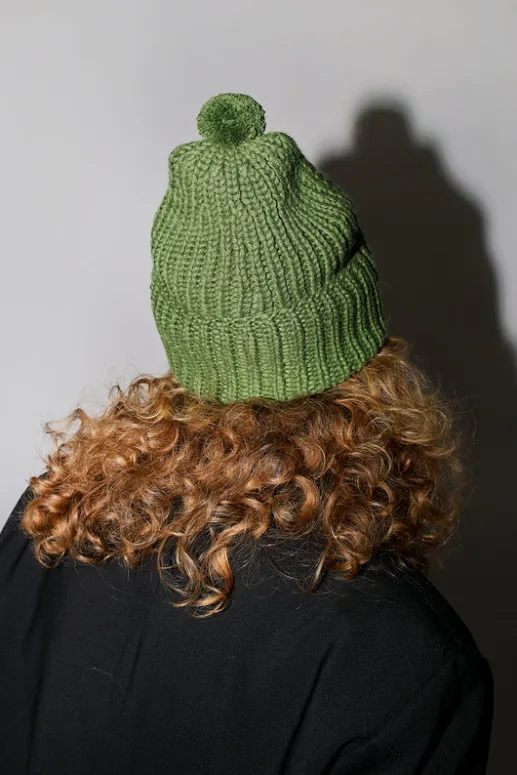 No.6 Store Fold Up Long Pom Pom Beanie in Grass