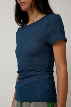 No.6 Store Gauze Ruched Tee in Anthracite Blue