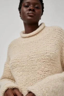No.6 Store Handknit Purl Rollneck in Alabaster