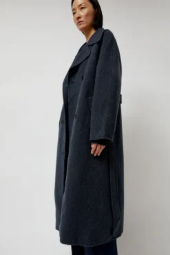 No.6 Store Handmade Long Wool Coat in Blue Navy