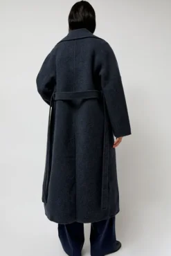 No.6 Store Handmade Long Wool Coat in Blue Navy