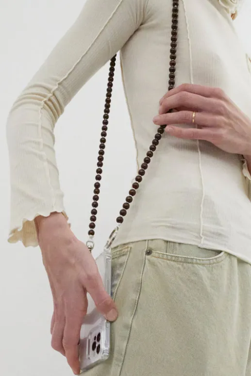 No.6 Store Handykette Iphone Necklace in Brown with White Thread