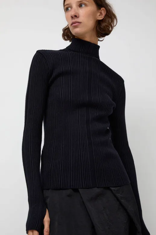 No.6 Store Inner Pleats Pola Knit in Navy