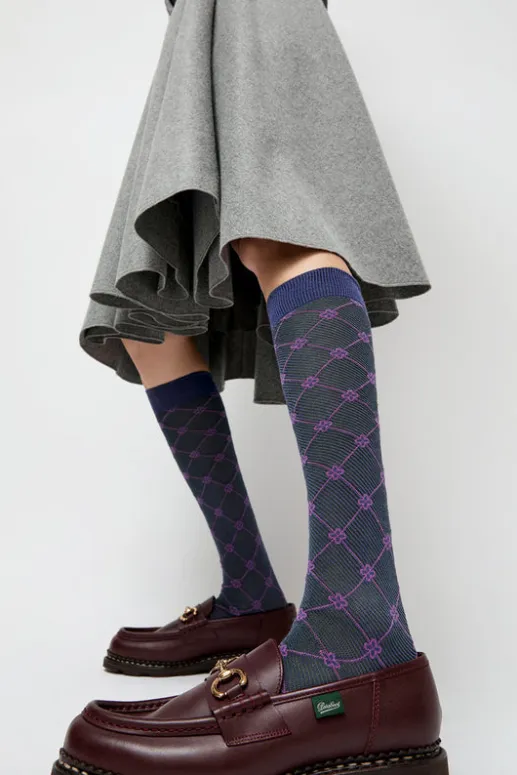 No.6 Store Knee High Clover Patterned Socks in Bluette