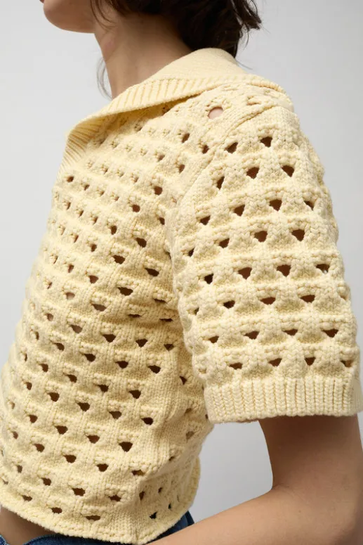 No.6 Store Knitted Short Sleeve Polo in Eggshell