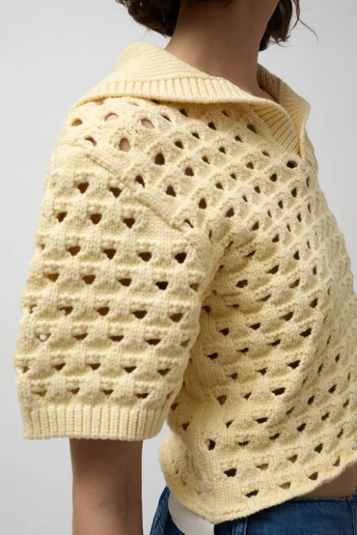No.6 Store Knitted Short Sleeve Polo in Eggshell