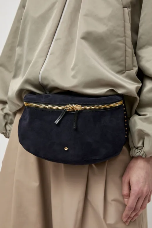 No.6 Store La New Grande Lili Velours Bag in Noir and Bleu Universe