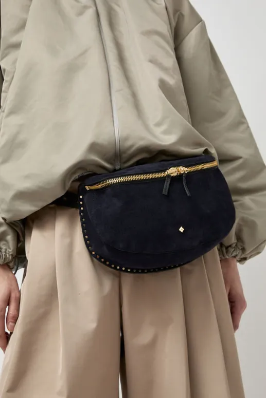 No.6 Store La New Grande Lili Velours Bag in Noir and Bleu Universe