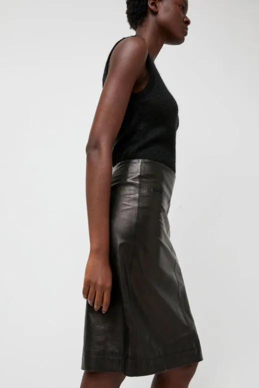 No.6 Store Leather Midi Skirt in Black