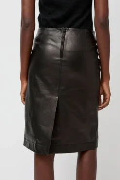 No.6 Store Leather Midi Skirt in Black
