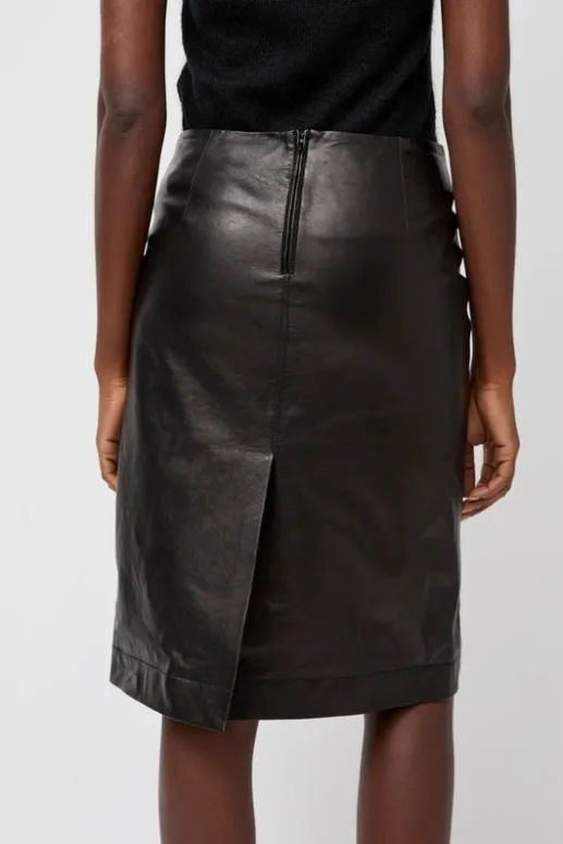 No.6 Store Leather Midi Skirt in Black