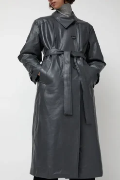 No.6 Store Leather Scarf Trench in Charcoal