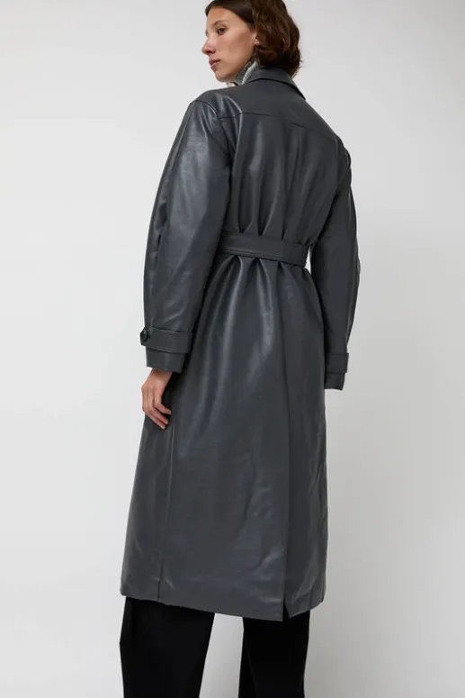No.6 Store Leather Scarf Trench in Charcoal