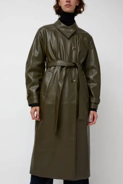 No.6 Store Leather Scarf Trench in Khaki