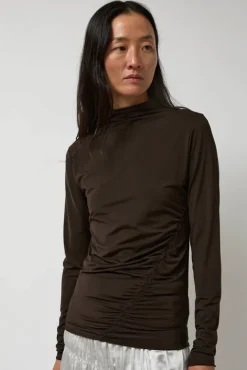 No.6 Store Light Jersey Slim Shirring Top in Brown