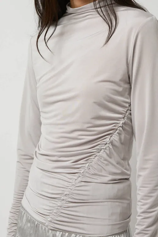 No.6 Store Light Jersey Slim Shirring Top in Silver