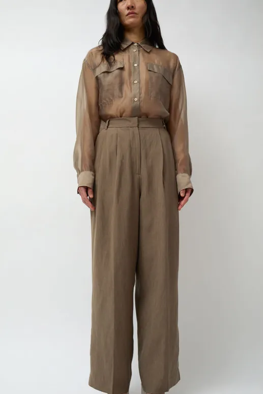 No.6 Store Linen Blend Wide Leg Pants in Dark Tan