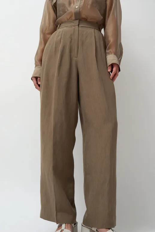 No.6 Store Linen Blend Wide Leg Pants in Dark Tan