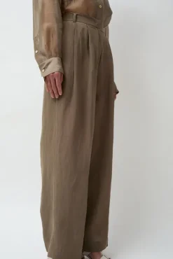 No.6 Store Linen Blend Wide Leg Pants in Dark Tan