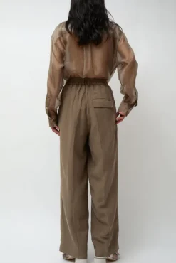 No.6 Store Linen Blend Wide Leg Pants in Dark Tan