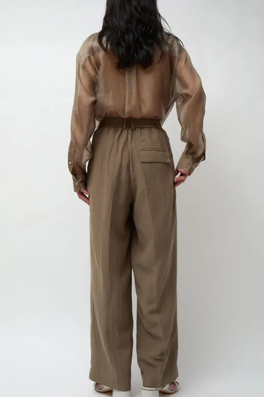 No.6 Store Linen Blend Wide Leg Pants in Dark Tan