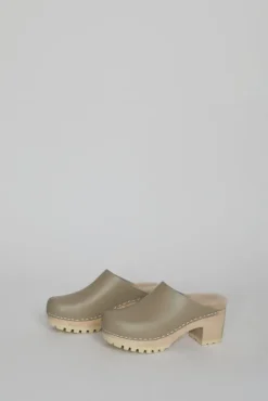 No.6 Store Liza Clog on Mid Tread in Clay with Bone Shearling