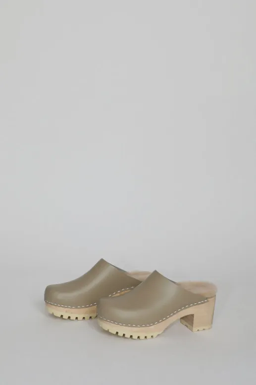 No.6 Store Liza Clog on Mid Tread in Clay with Bone Shearling