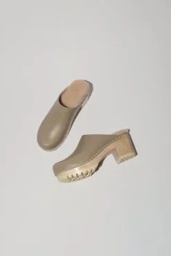 No.6 Store Liza Clog on Mid Tread in Clay with Bone Shearling