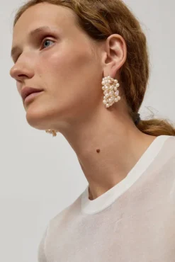 No.6 Store Logo Pearl Cluster Earrings in White