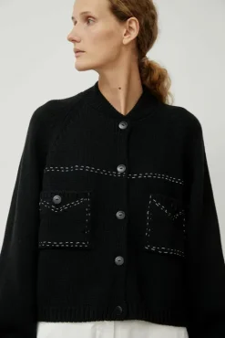 No.6 Store Merino Wool Stitched Cardigan in Black