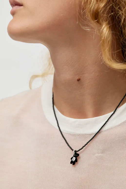 No.6 Store Mini Flocked Bear Necklace in Black