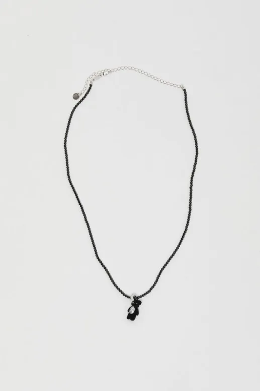 No.6 Store Mini Flocked Bear Necklace in Black