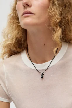No.6 Store Mini Flocked Bear Necklace in Black