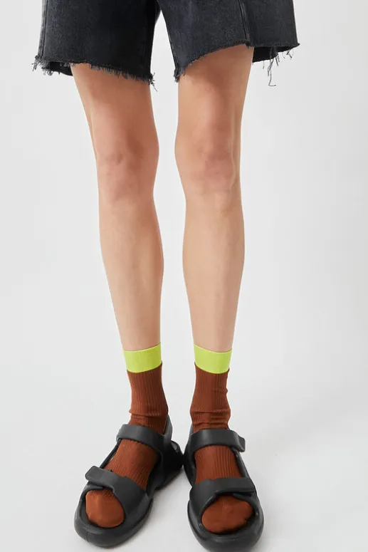 No.6 Store Neon Tipped Mid Calf Socks in Rust