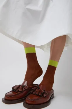 No.6 Store Neon Tipped Mid Calf Socks in Rust