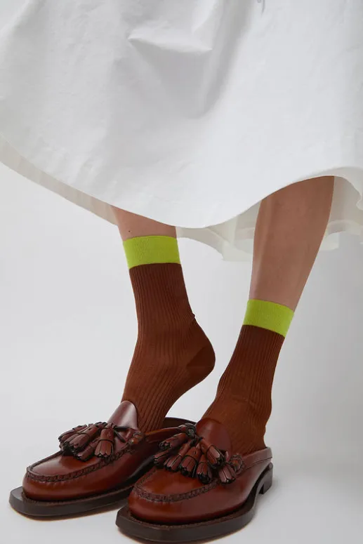 No.6 Store Neon Tipped Mid Calf Socks in Rust