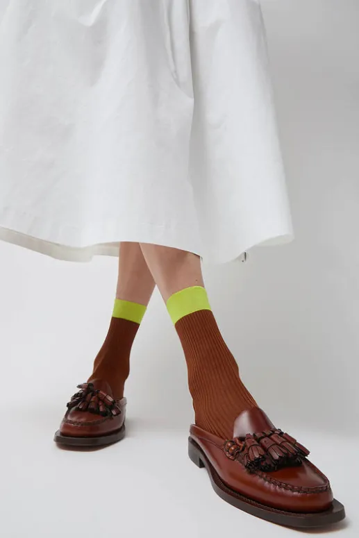 No.6 Store Neon Tipped Mid Calf Socks in Rust
