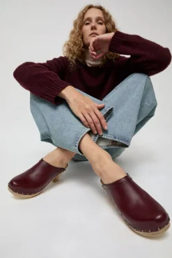 No.6 Store Old School Studded Clog on High Heel in Maroon