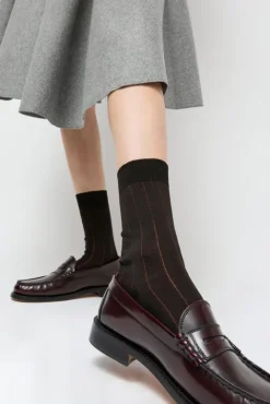 No.6 Store Pinstripe Viscose Socks in Dark Brown