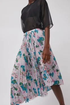 No.6 Store Pleated Asymmetric Skirt in Floral