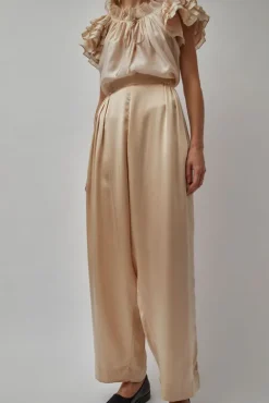 No.6 Store Raj Pleated Satin Pants in Creme