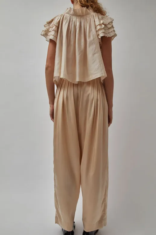 No.6 Store Raj Pleated Satin Pants in Creme