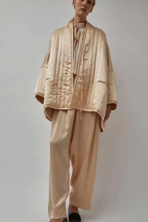 No.6 Store Raj Pleated Satin Pants in Creme