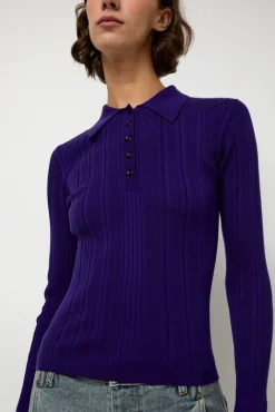 No.6 Store Ribbed Knit Polo in Grape