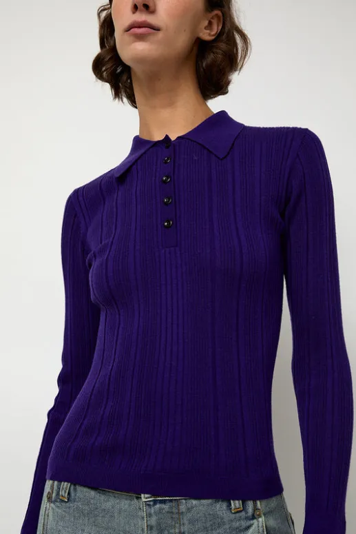 No.6 Store Ribbed Knit Polo in Grape