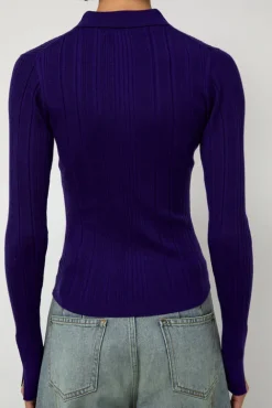 No.6 Store Ribbed Knit Polo in Grape
