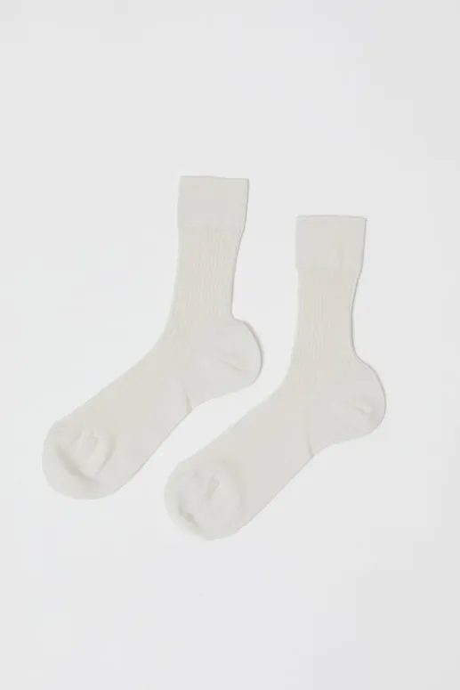 No.6 Store Ribbed Mid Calf Bio Cotton Socks in Off White