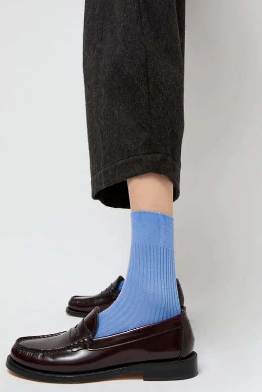 No.6 Store Ribbed Mid Calf Bio Cotton Socks in Blu Reale