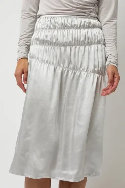 No.6 Store Satin Gather Long Skirt in Grey