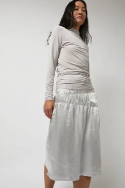 No.6 Store Satin Gather Long Skirt in Grey